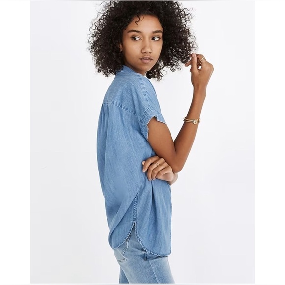 Madewell Oversized Chambray Short Sleeve Button Up Central Shirt - Picture 2 of 7